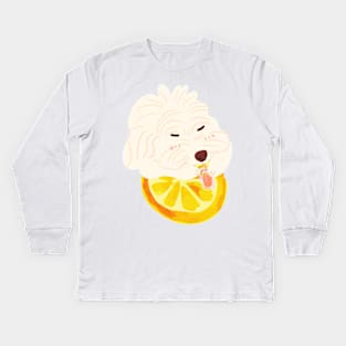 Maltipoo Drinking Orange Juice Kids Long Sleeve T-Shirt